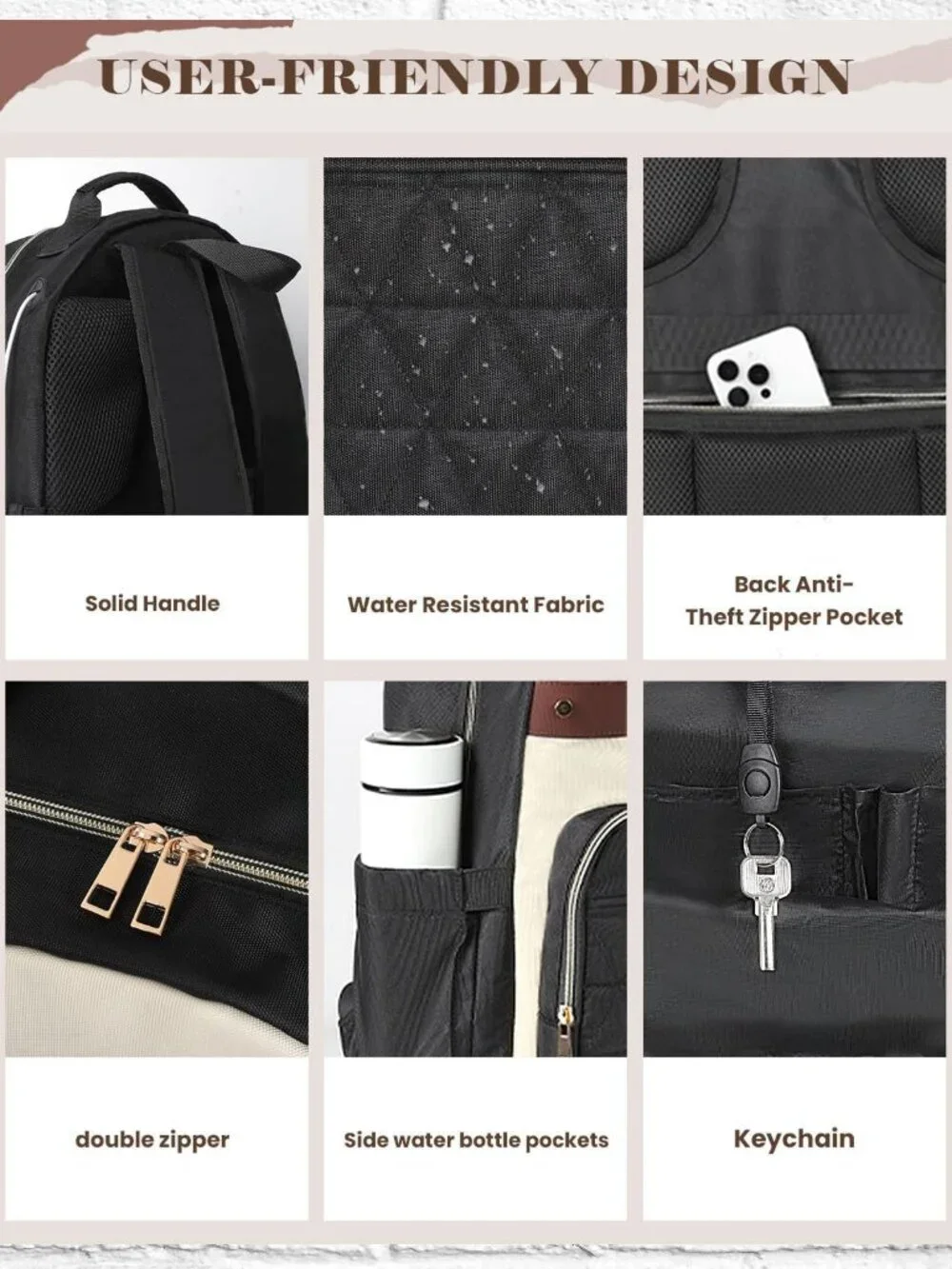 NWT! 26L Laptop Backpack w/Luggage Strap, Anti-Theft, Bottle Pockets, Gold Hdwr